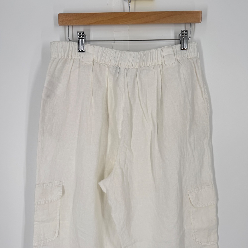 RACHEL Rachel Roy‎ Womens 100% Linen Cargo Pants Cream White Cropped Size L - Picture 10 of 11